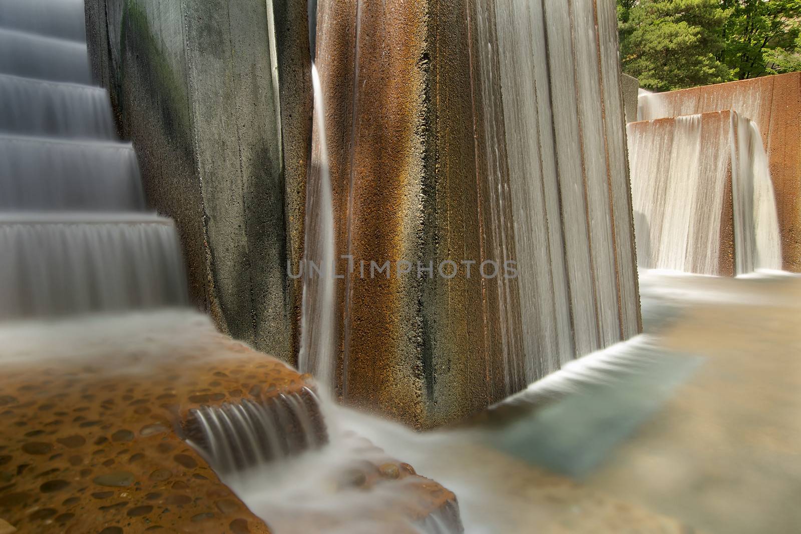 Portland Oregon Urban Public Parks Water Fountain  with Stair Steps Long Exposure
