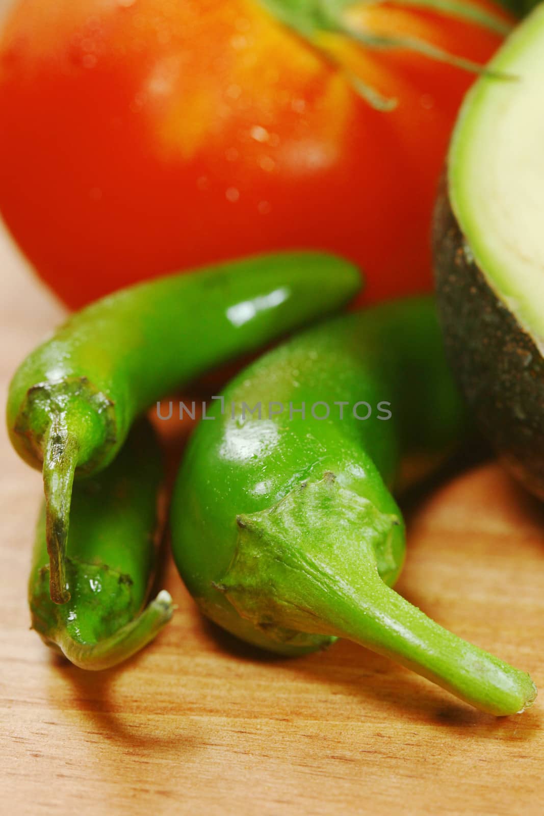 Salsa Ingredients of Avocado, Cilantro, Tomatoes and Peppers by tobkatrina