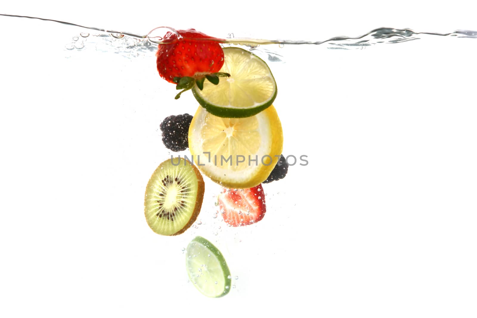 Sliced Fruits Falling Into Splashing Clear Water