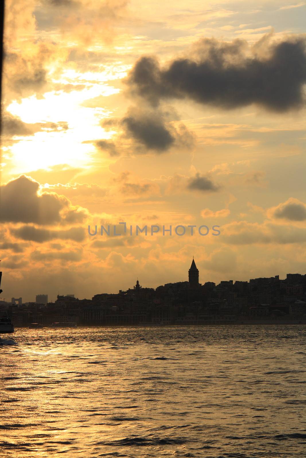 silhoutte of istanbul city with sea and mosque view