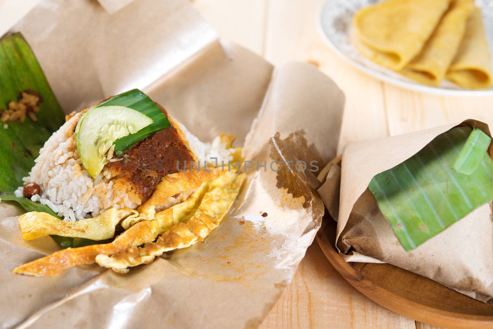 Malaysian traditional food coconut milk rice nasi lemak.