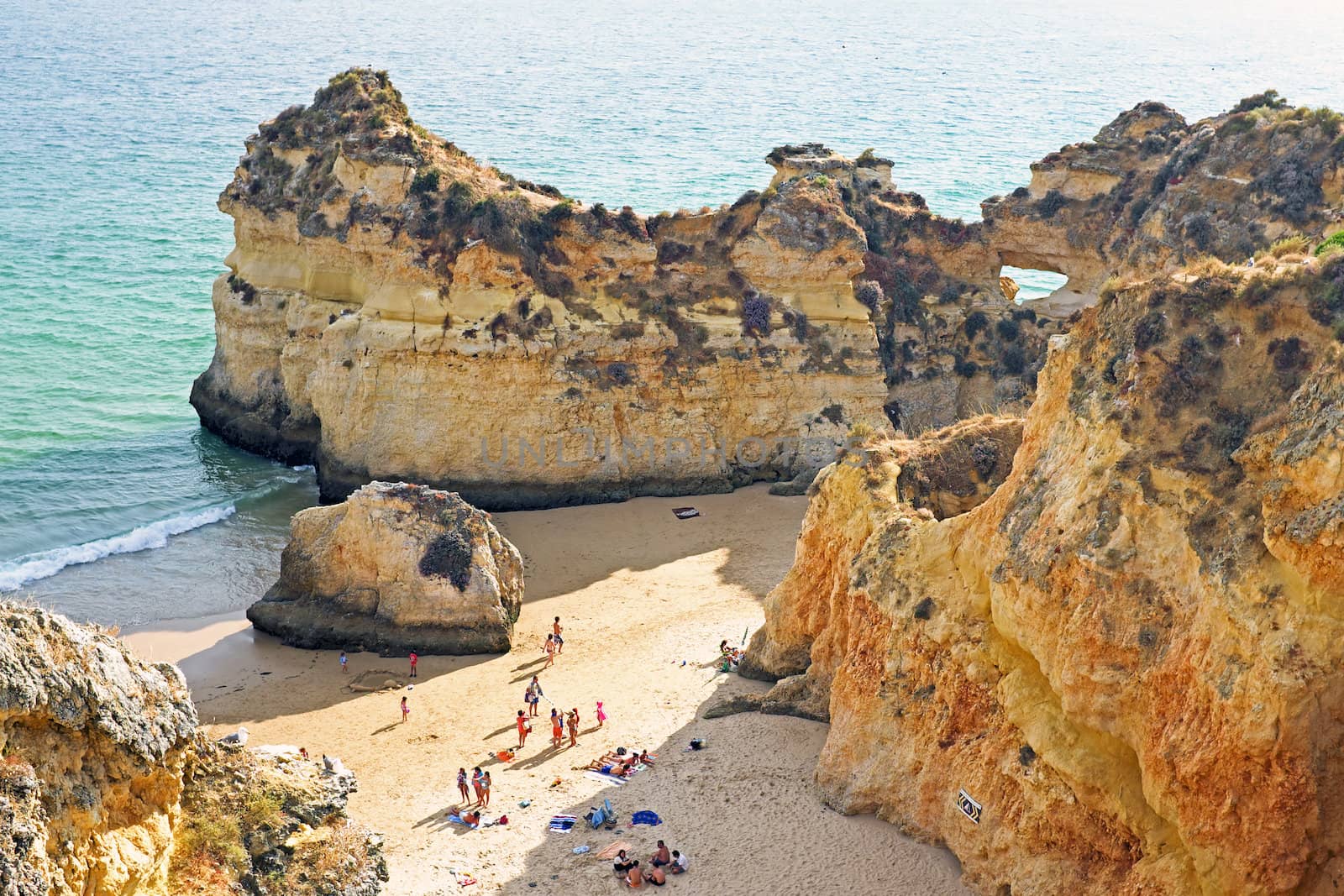 Natural rocks at praia Tres Irmaos in the Algarve in Portugal