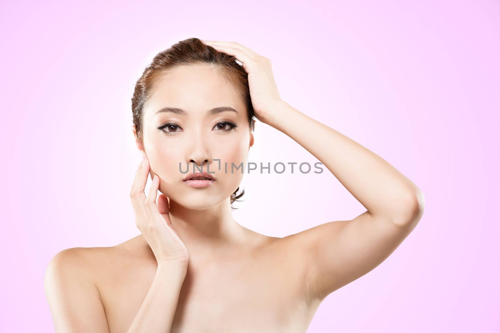 Asian beauty face, closeup portrait with clean and fresh elegant lady.