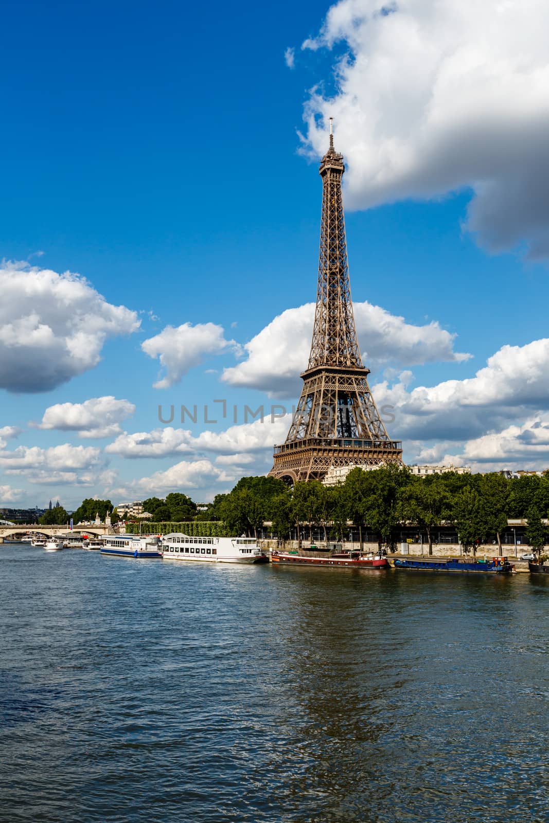 Eiffel Tower and Seine River with White Clouds in Background, Pa by anshar
