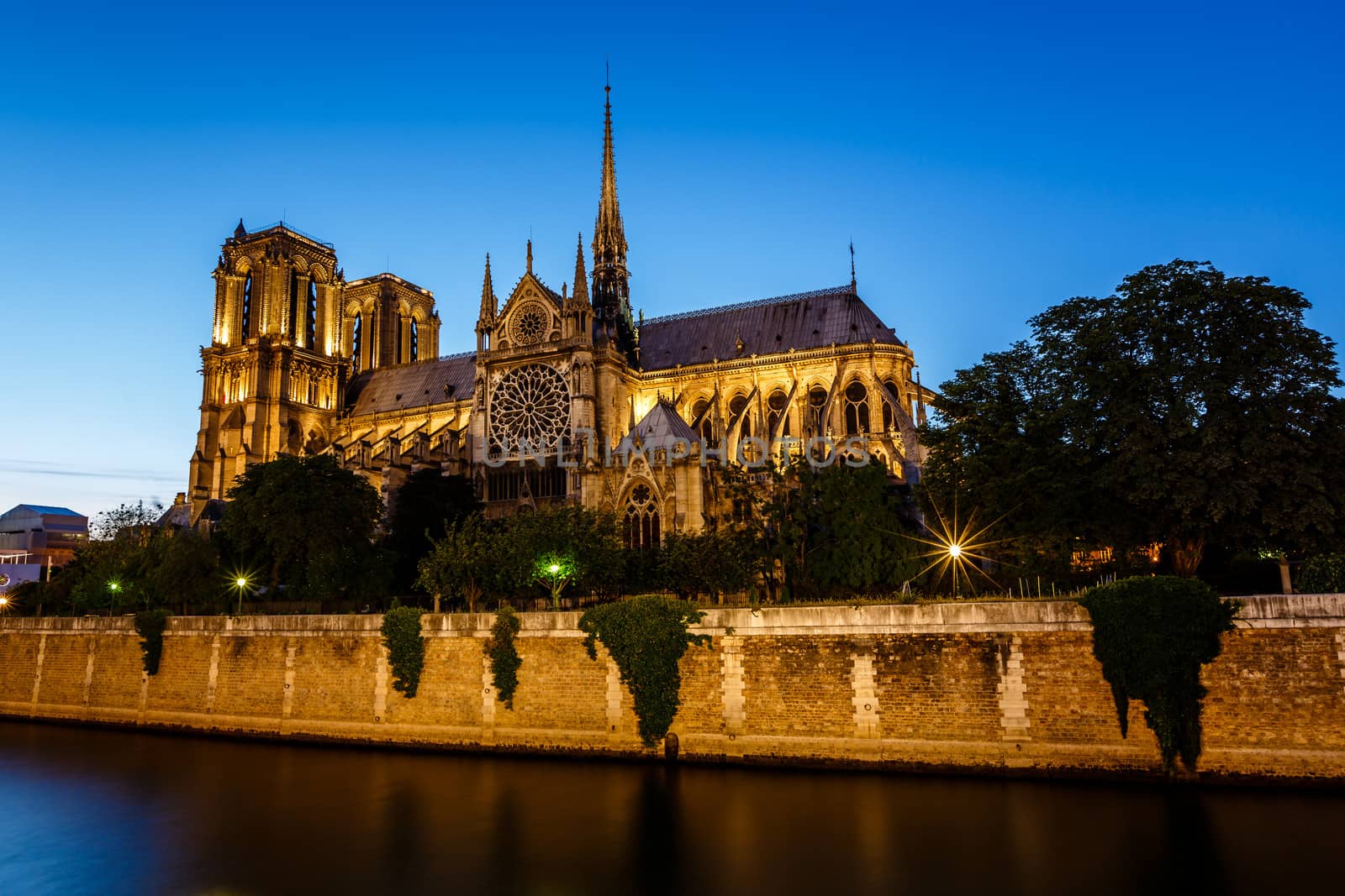 Notre Dame de Paris Cathedral and Seine River in the Evening, Pa by anshar
