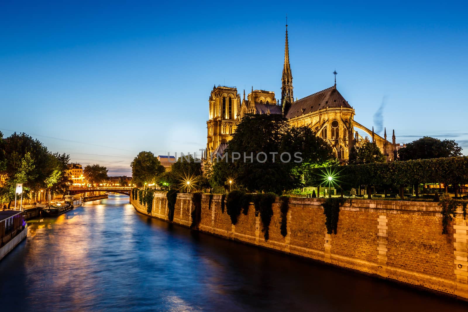 Notre Dame de Paris Cathedral and Seine River in the Evening, Pa by anshar