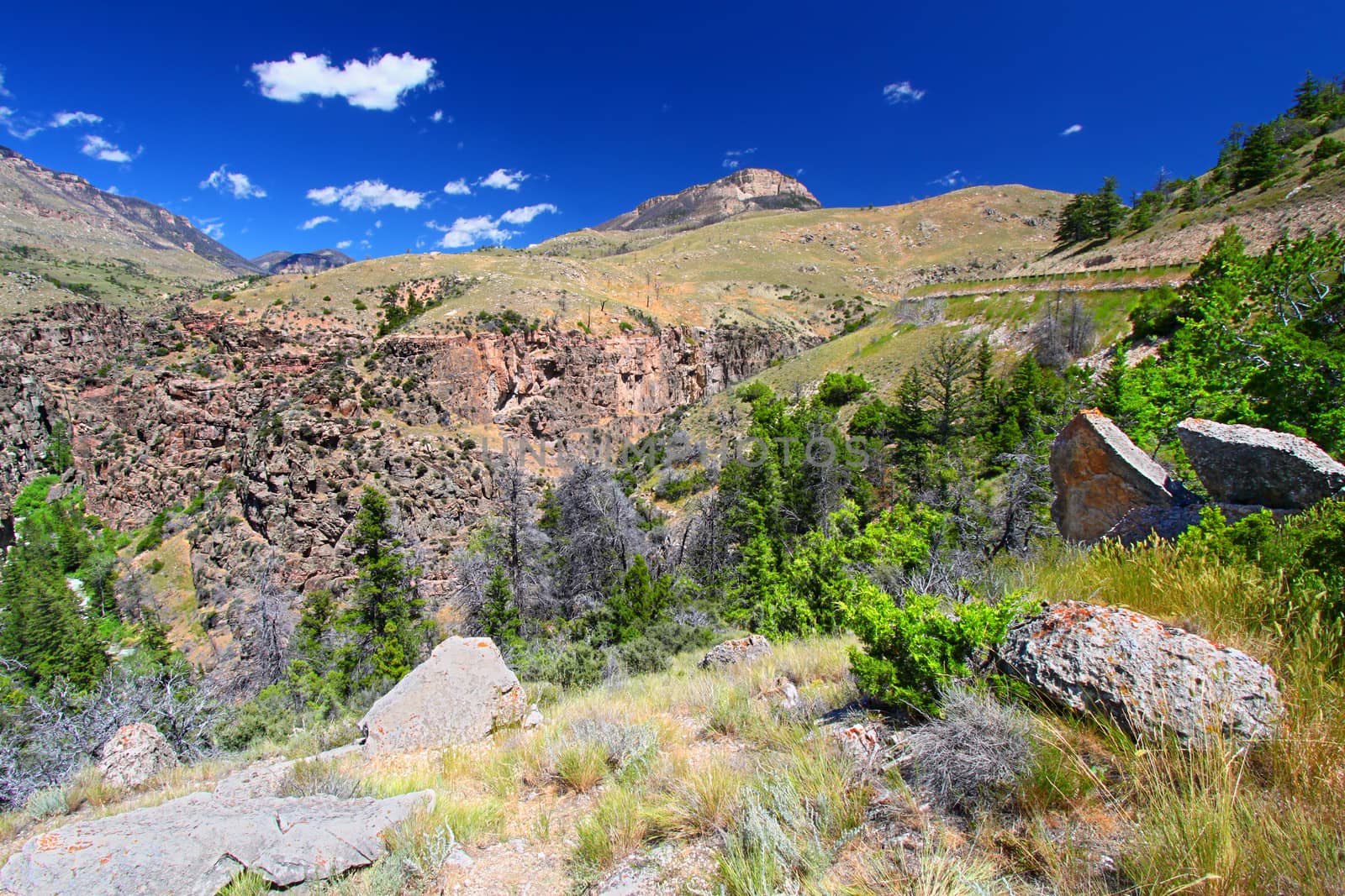 Rugged mountain scenery of the Bighorn National Forest in Wyoming.