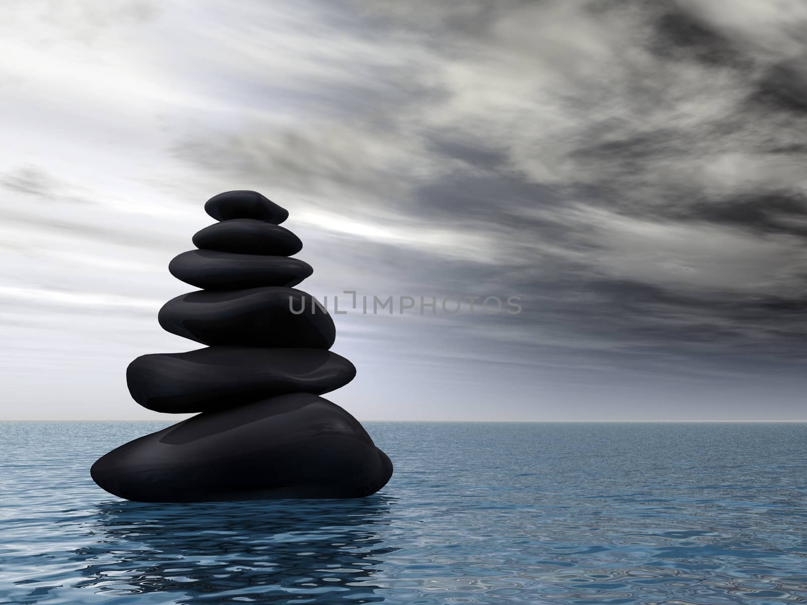 pile of stones at water - 3d illustration