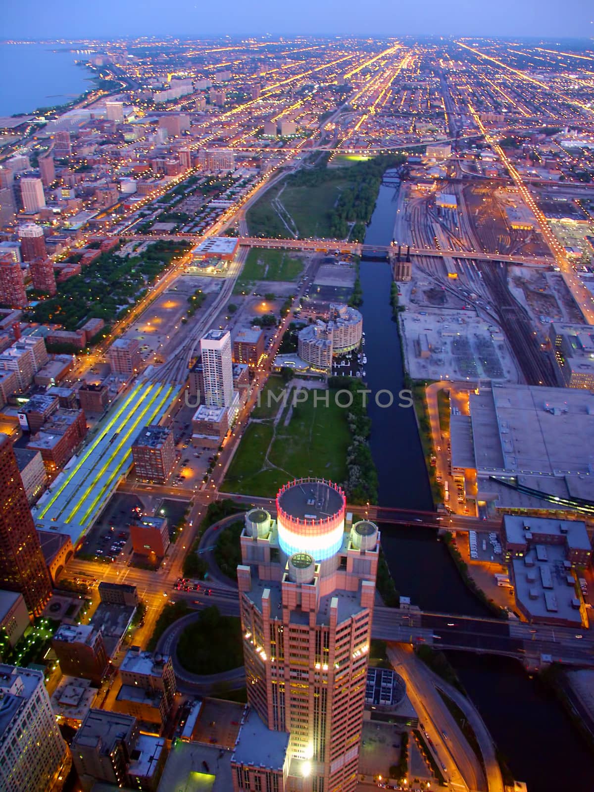 Chicago, USA - June 07, 2005: View of downtown Chicago looking south with the 311 South Wacker Drive Skyscraper in the foreground.