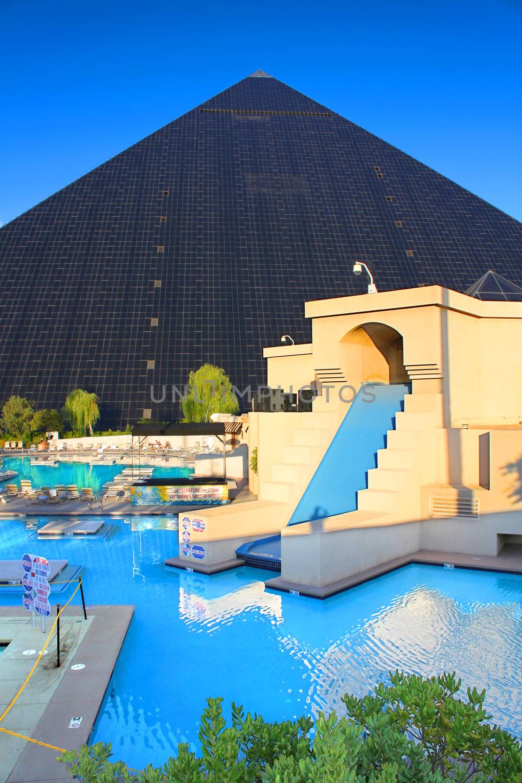 Las Vegas, USA - August 19, 2009: Luxor Las Vegas is an Egyptian themed hotel and casino on the famous Las Vegas Strip.  Luxor opened in 1993 and features this pyramid shaped hotel building.