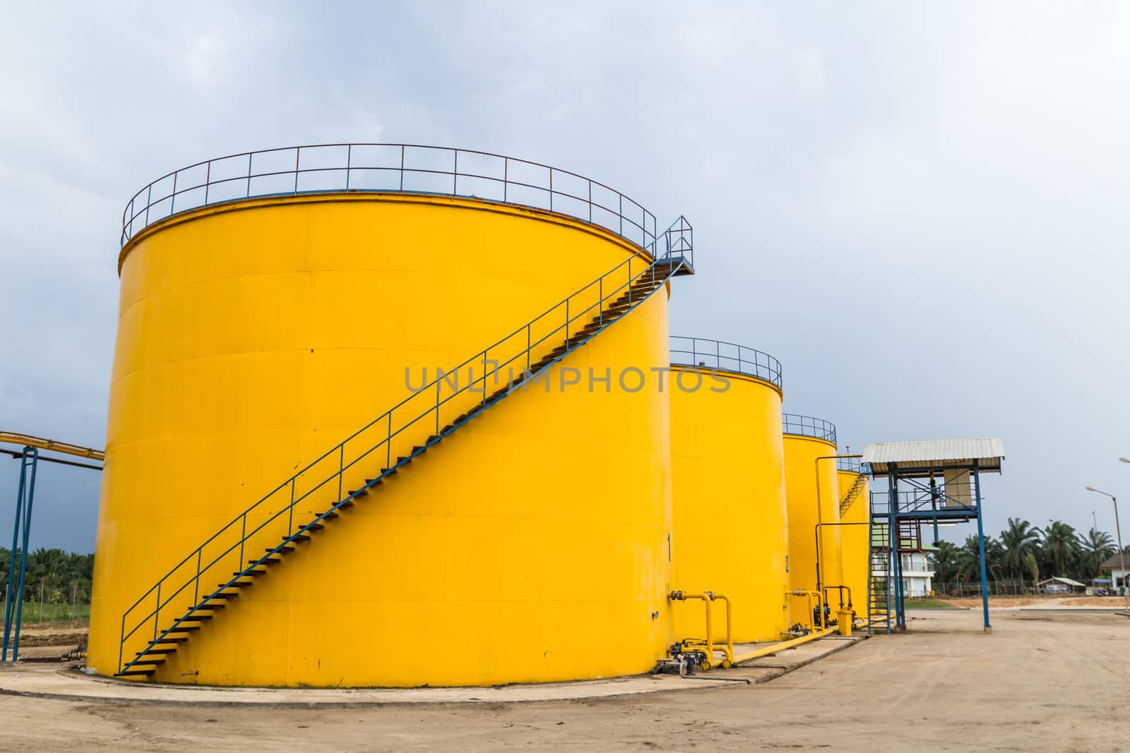 Metal oil tanks in Palm oil refinery plant, Thailand