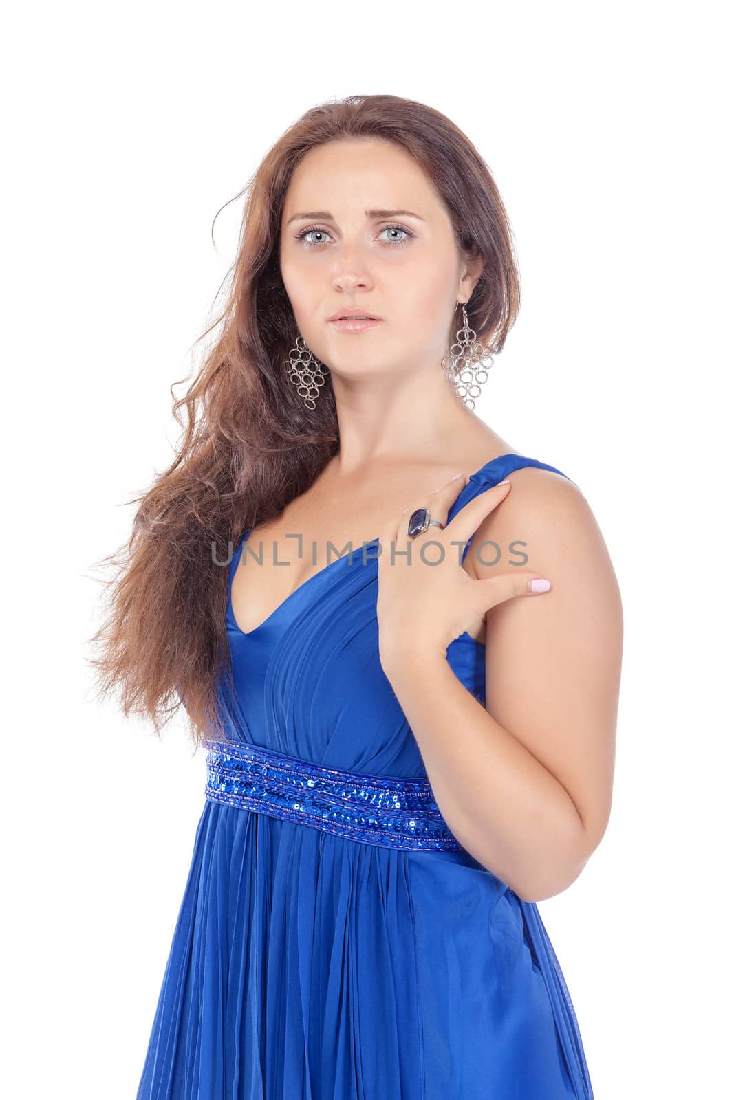Portrait of a beautiful young woman in blue dress by Discovod
