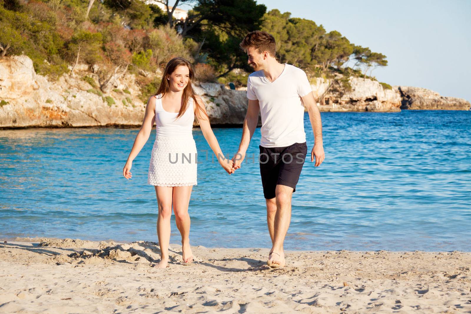 attractive couple in love summertime on beach  by juniart
