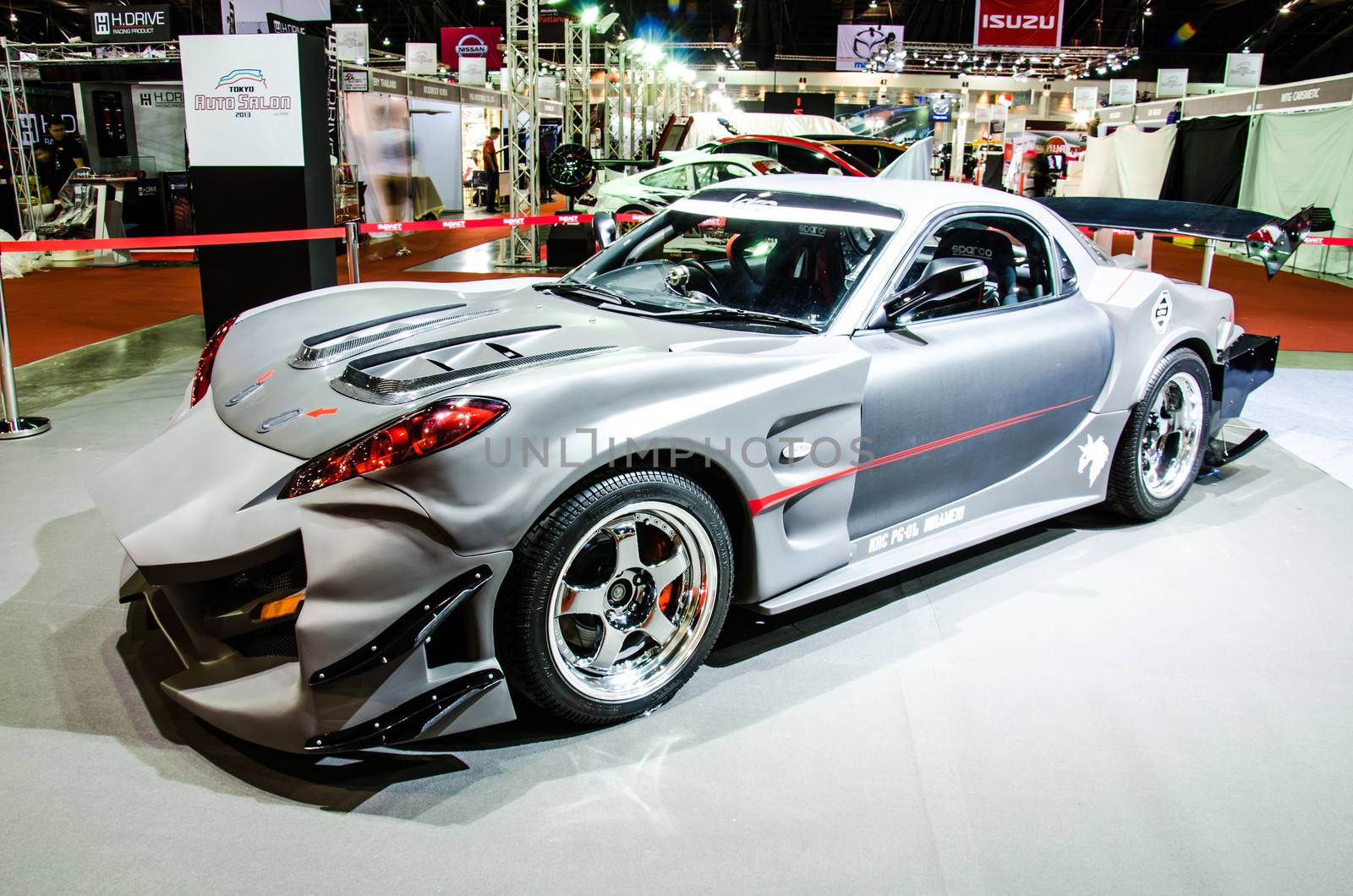 BANGKOK - JUNE 20 :  Mazda RX-7 HARAMEKI car on display at Bangkok International Auto Salon 2013 Exciting Modified Car Show on June 20, 2013 in Bangkok, Thailand.