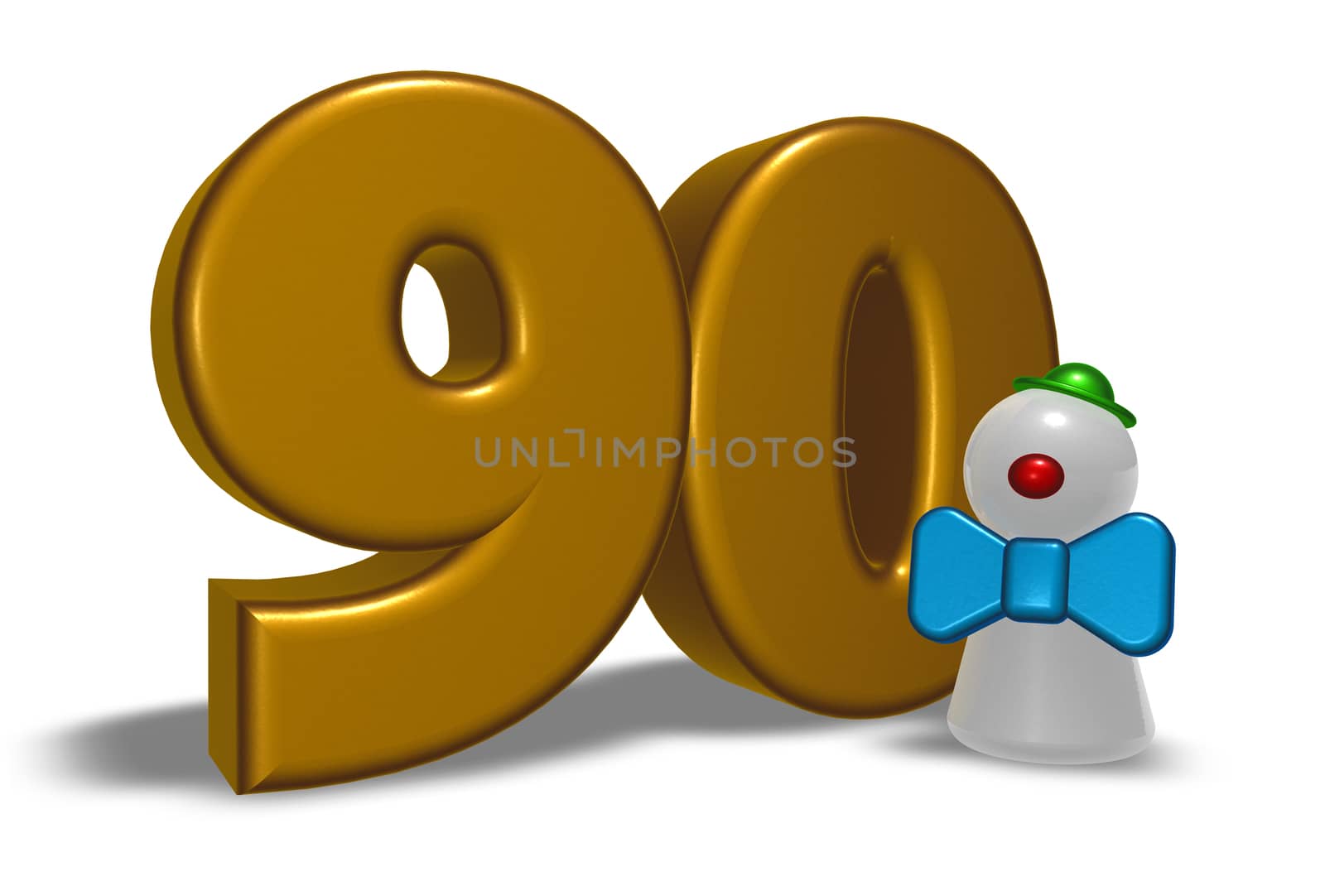 number ninety and clown - 3d illustration