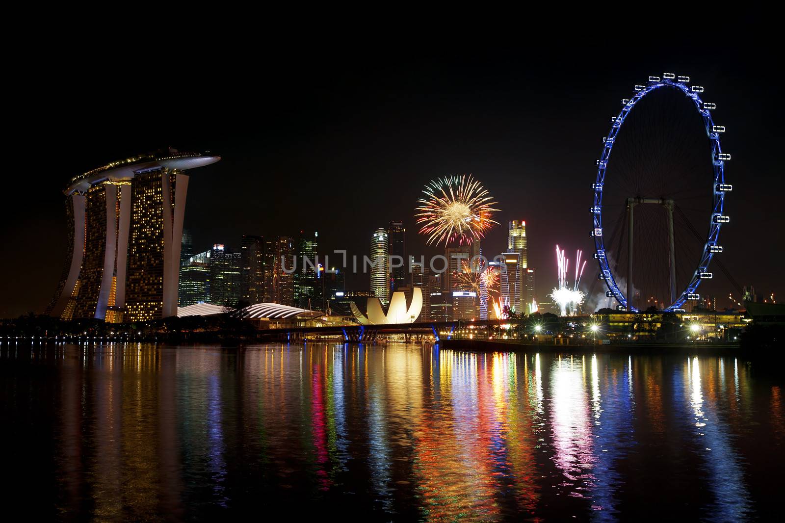 Fireworks over Marina bay in Singapore