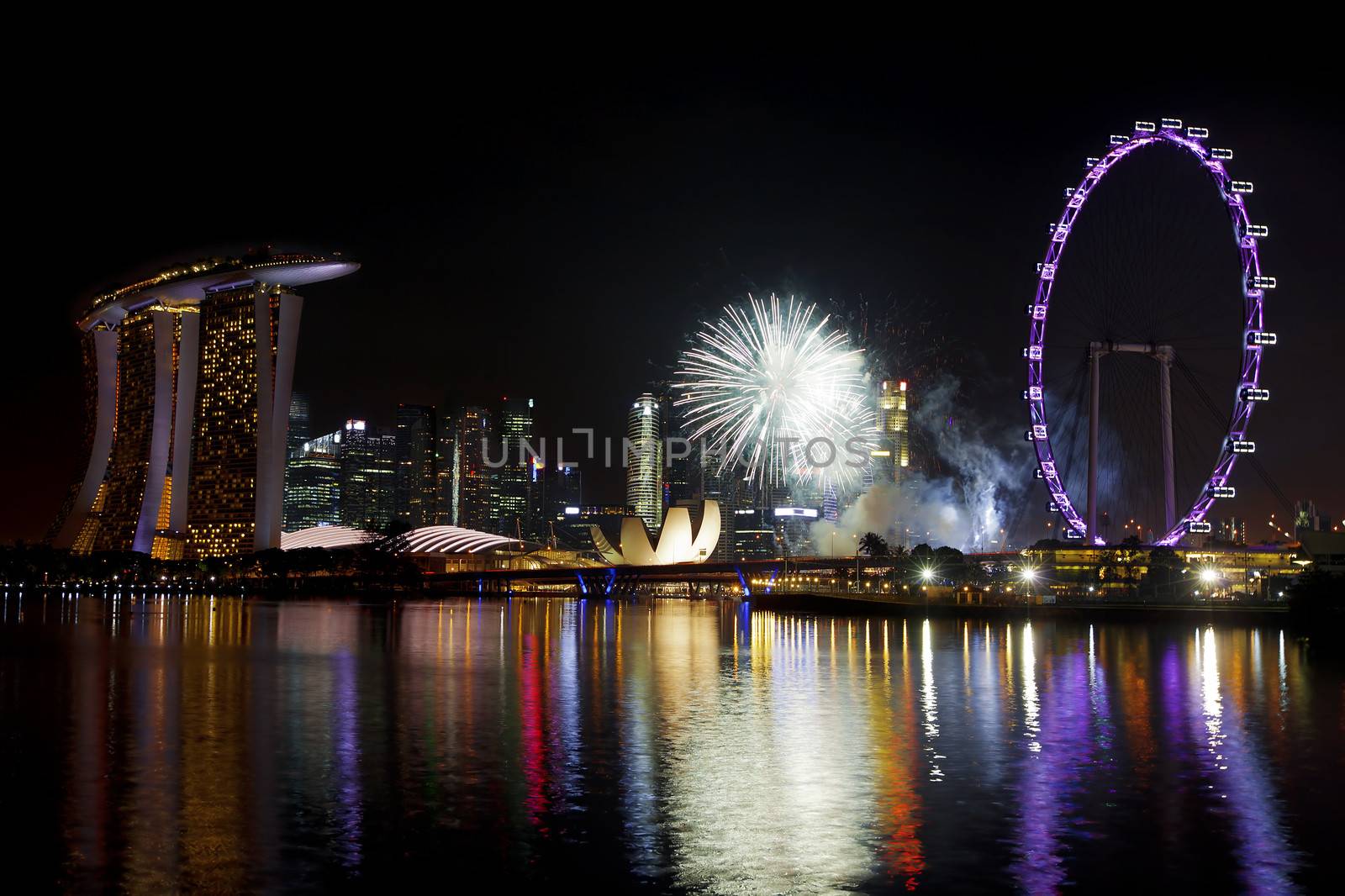 Fireworks over Marina bay in Singapore