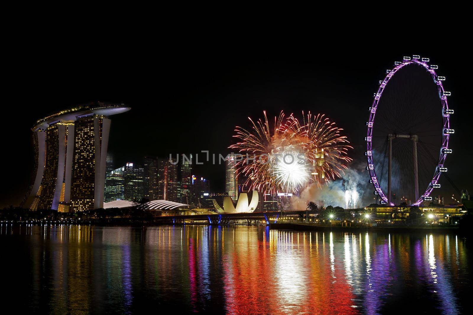 Fireworks over Marina bay in Singapore