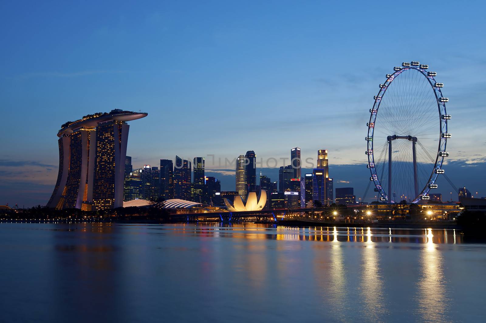 View of Singapore city skyline at night