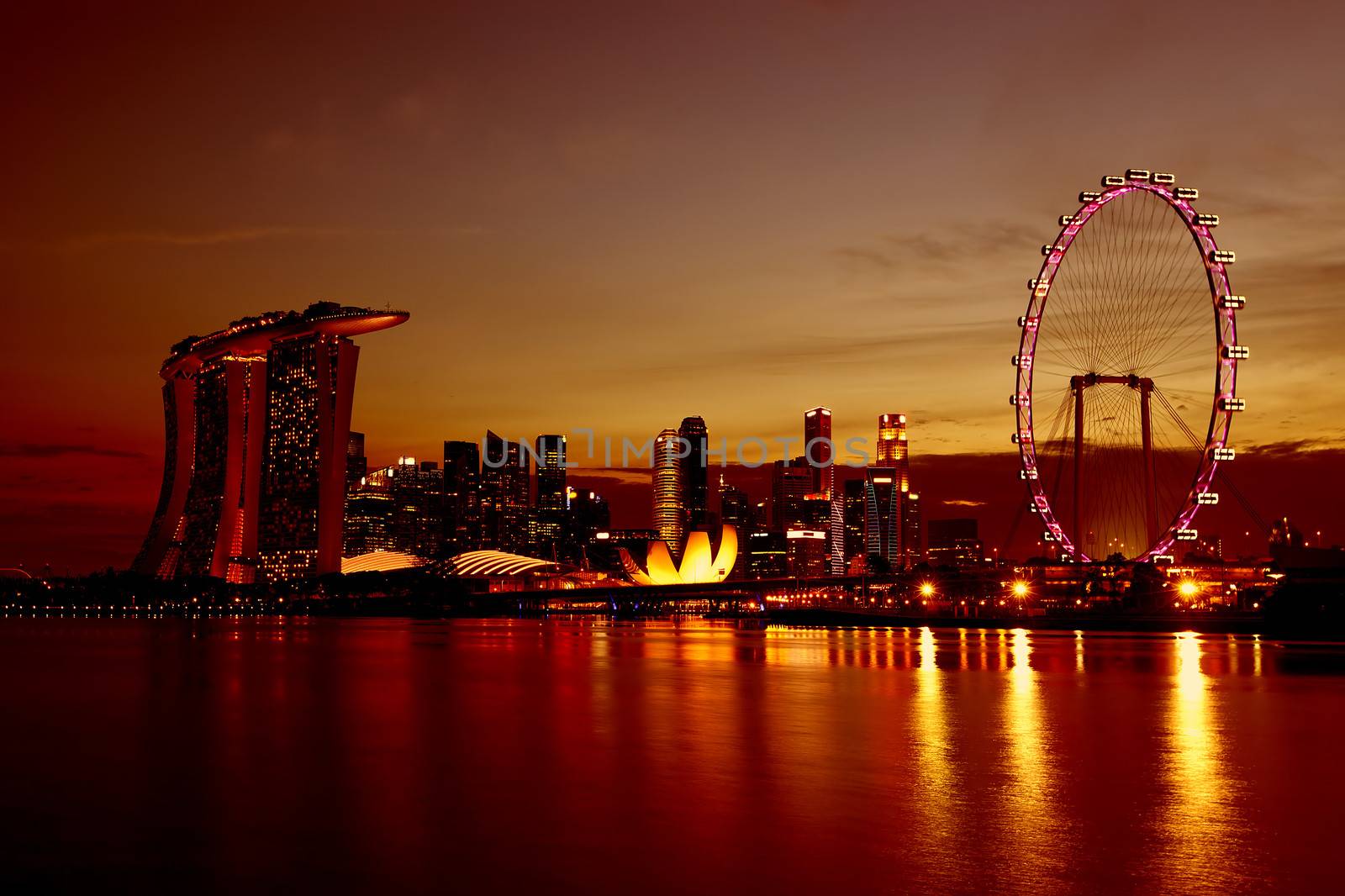 View of Singapore city skyline at night