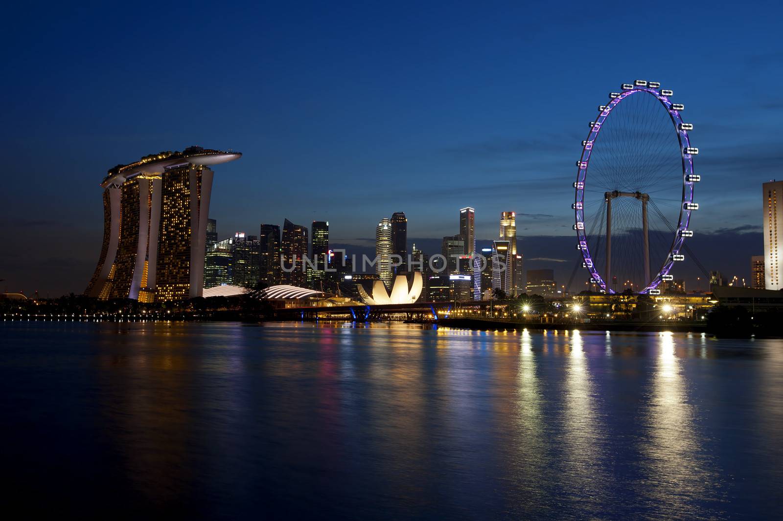 View of Singapore city skyline at night