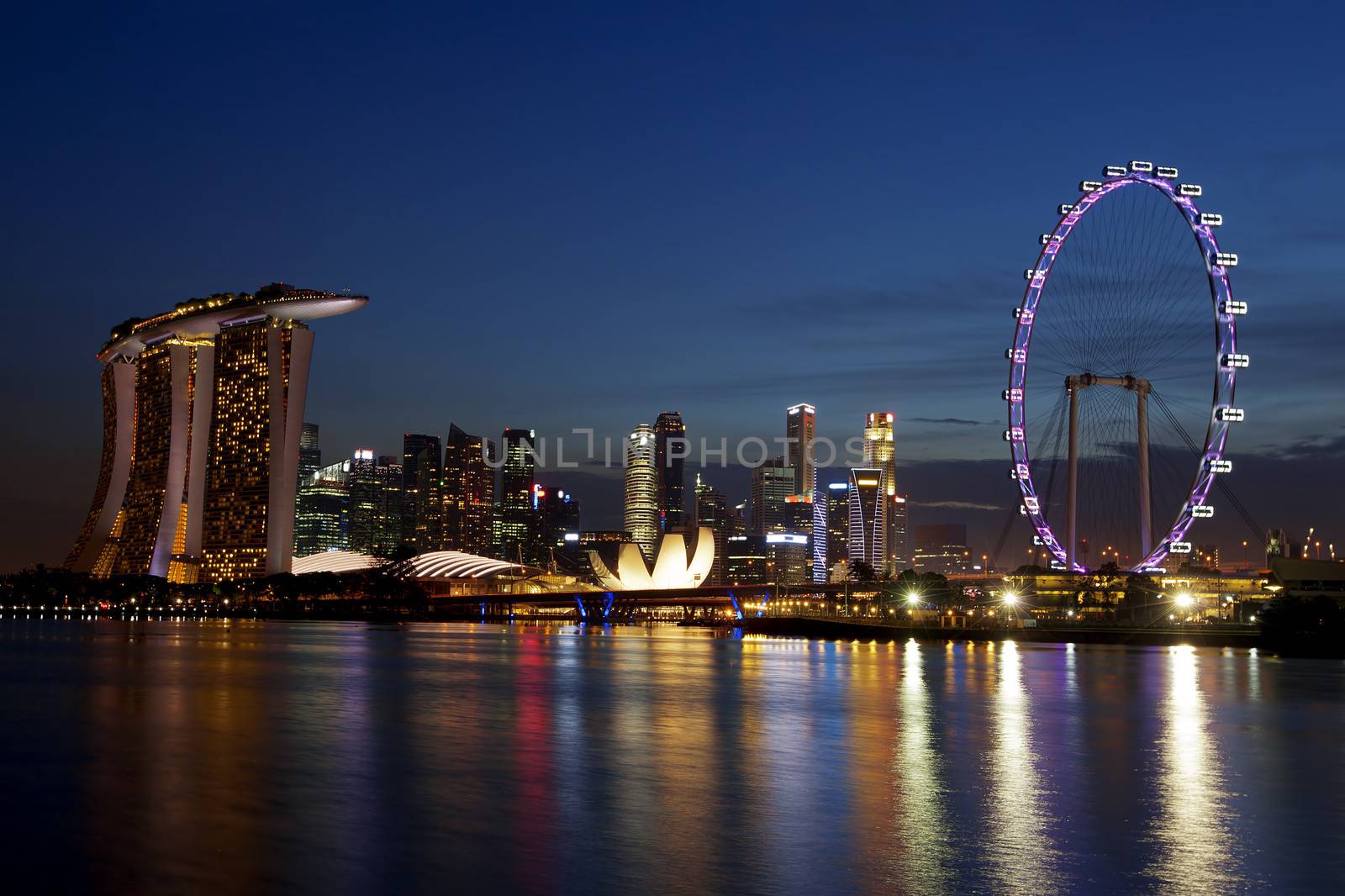 View of Singapore city skyline at night
