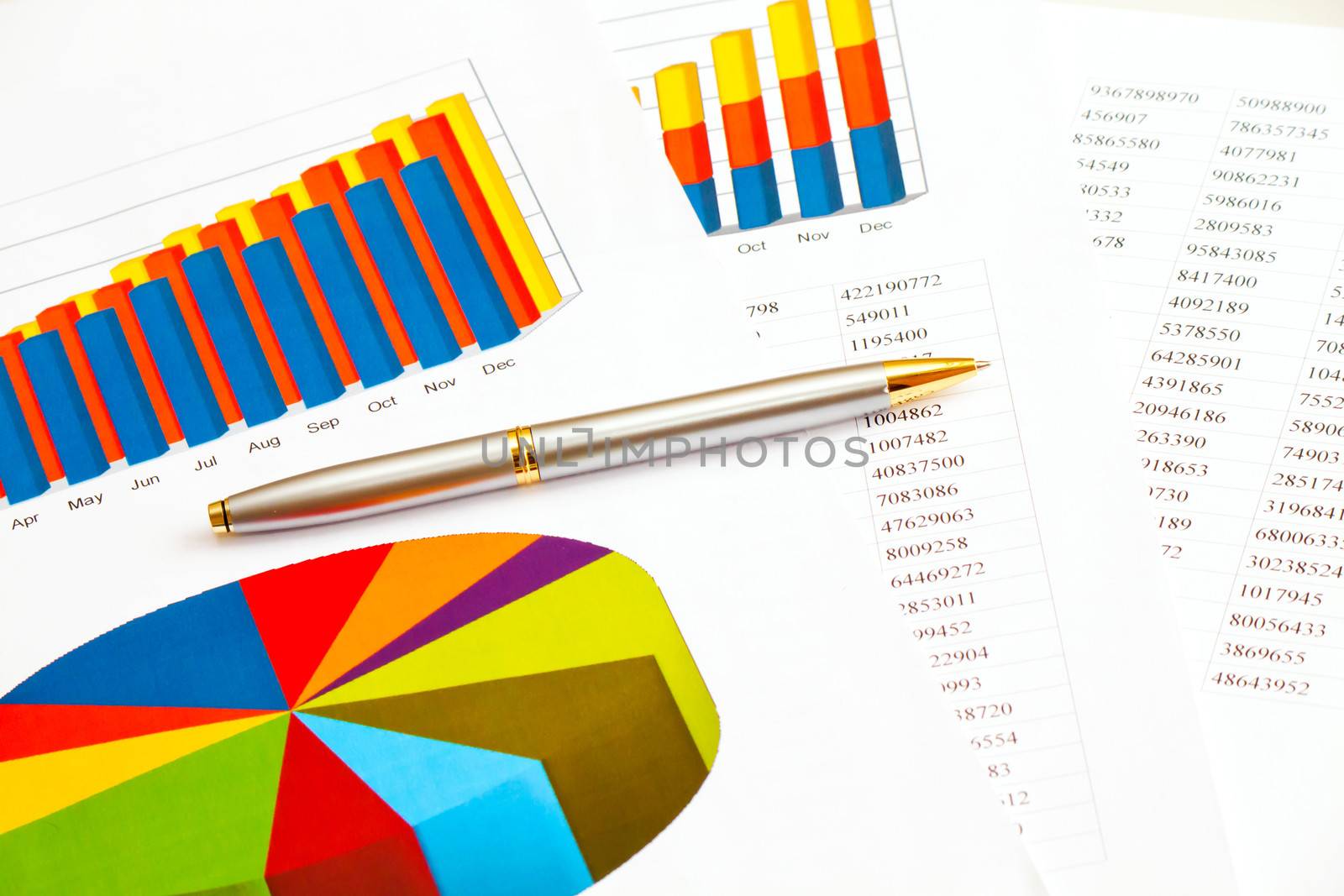 Business picture: pen and financial graphs
