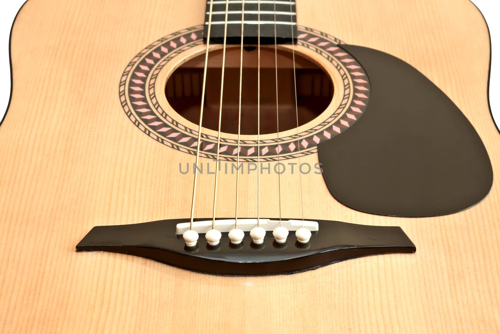 Picture of acoustic guitar, isolated on the white background 
