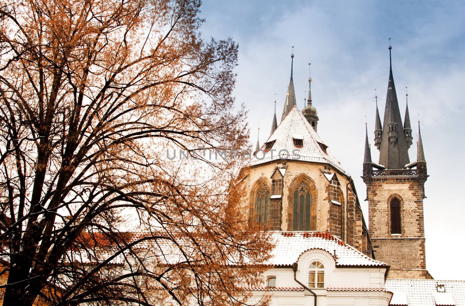 Famous Church of our lady before Tyn in Prague, Czech Republic
