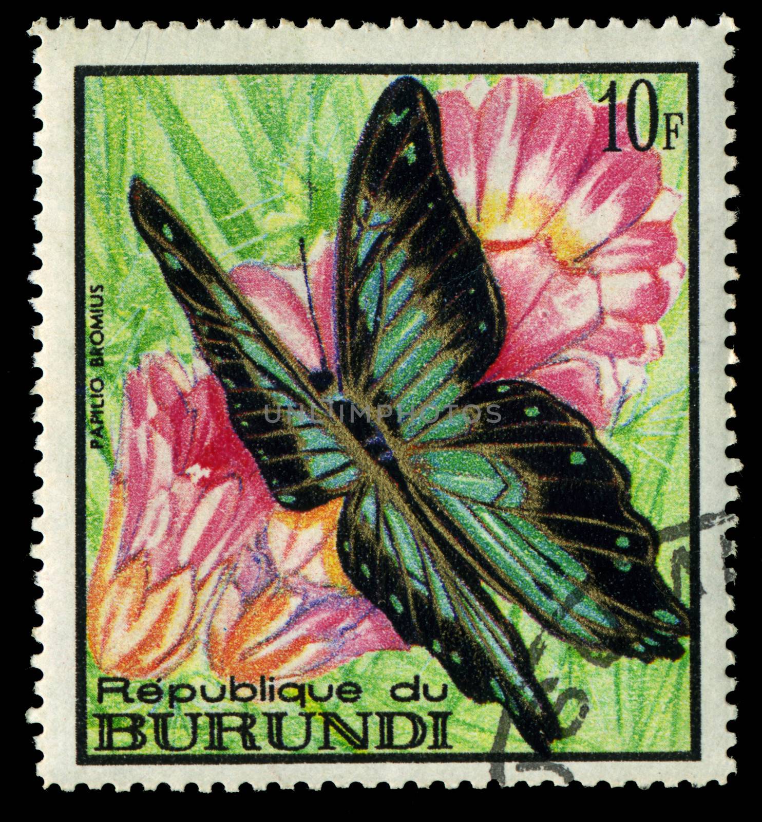 BURUNDI - CIRCA 1968: A stamp printed in Burundi shows butterfly Papilio bromius, circa 1968 by Zhukow