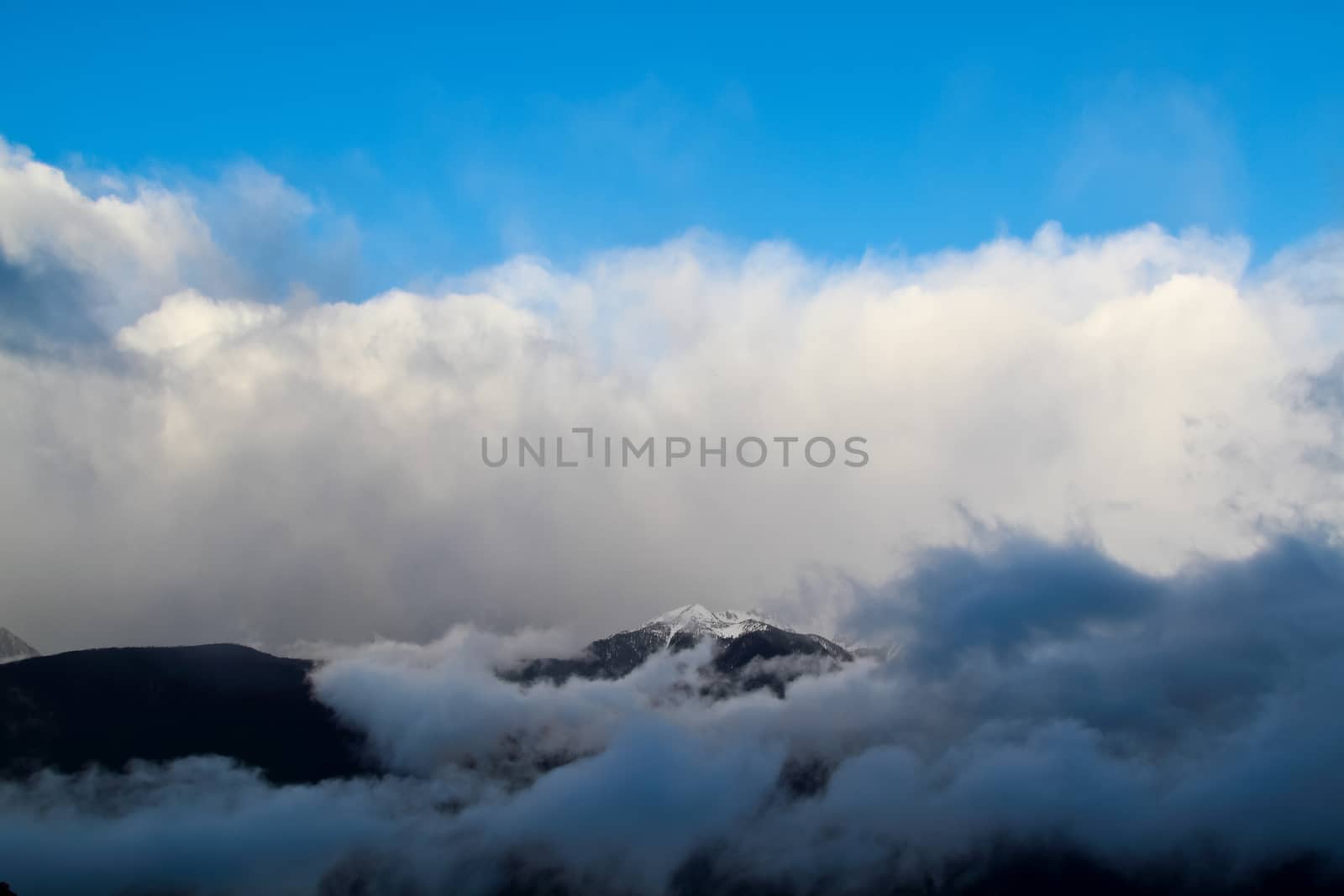Beautiful landscape snow mountain with blue sky