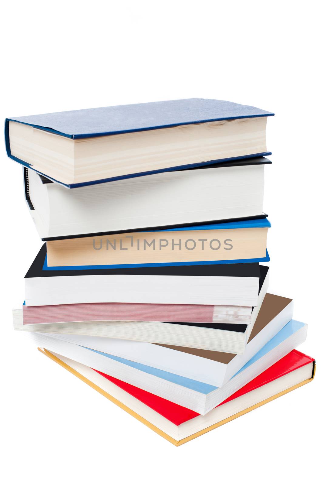 Pile of books over white background