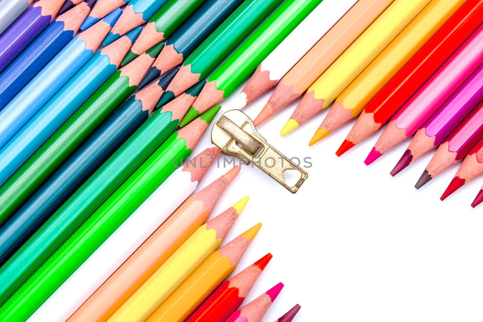 Composition of color pencil forming a zipper
