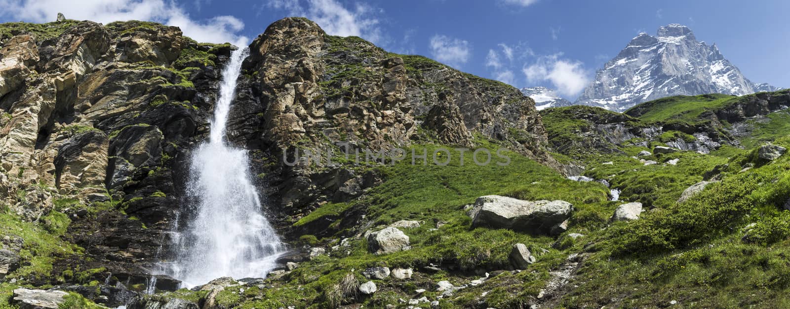 Waterfall and Mount Cervino, Valtournenche by Mdc1970