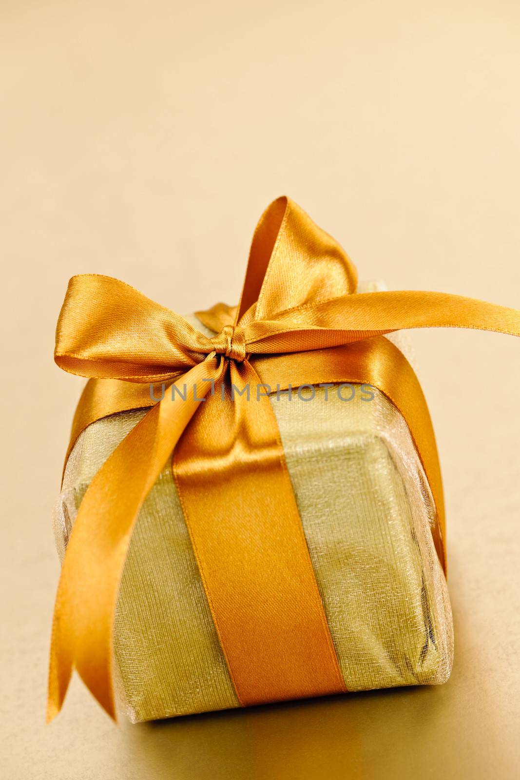 Golden wrapped gift box by elenathewise
