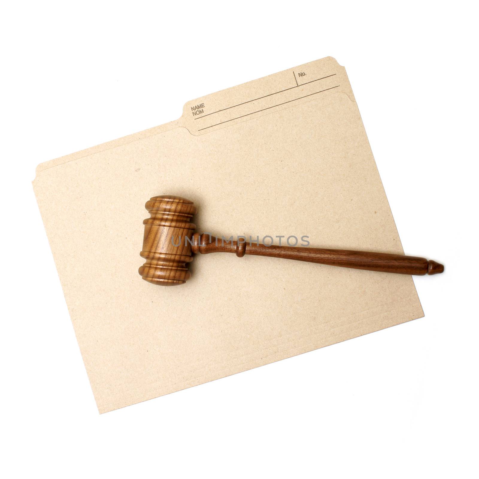 A gavel and folder represent legal documents.