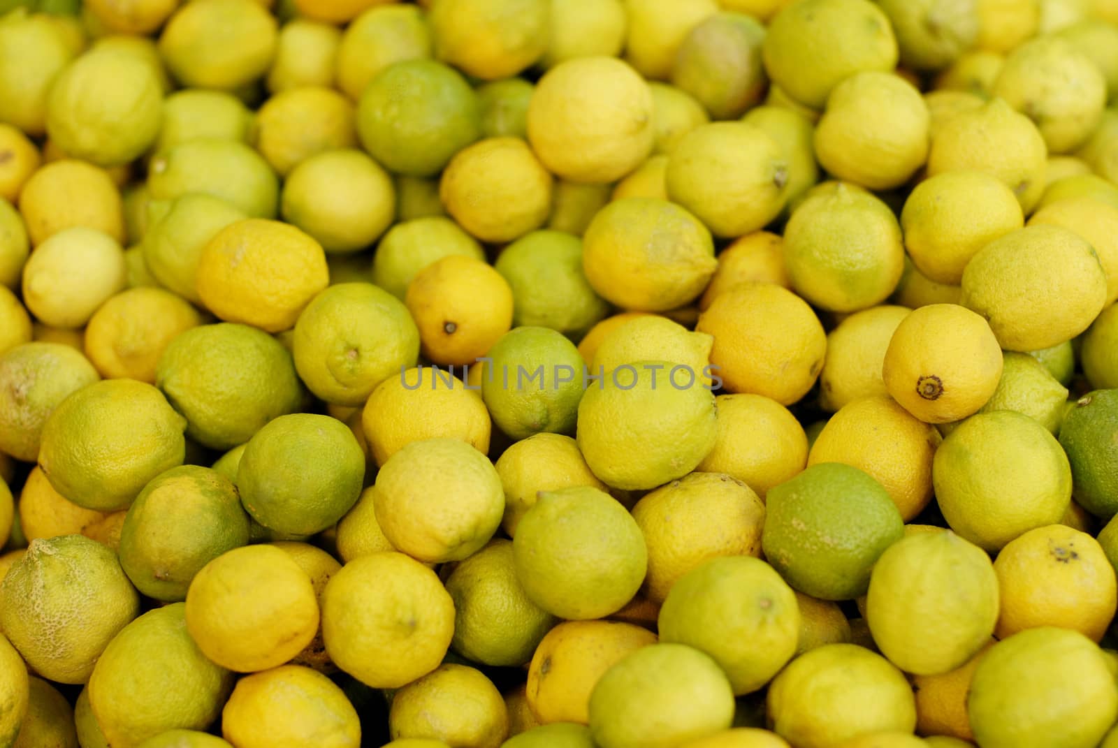 Fresh lemons at a market stall outside