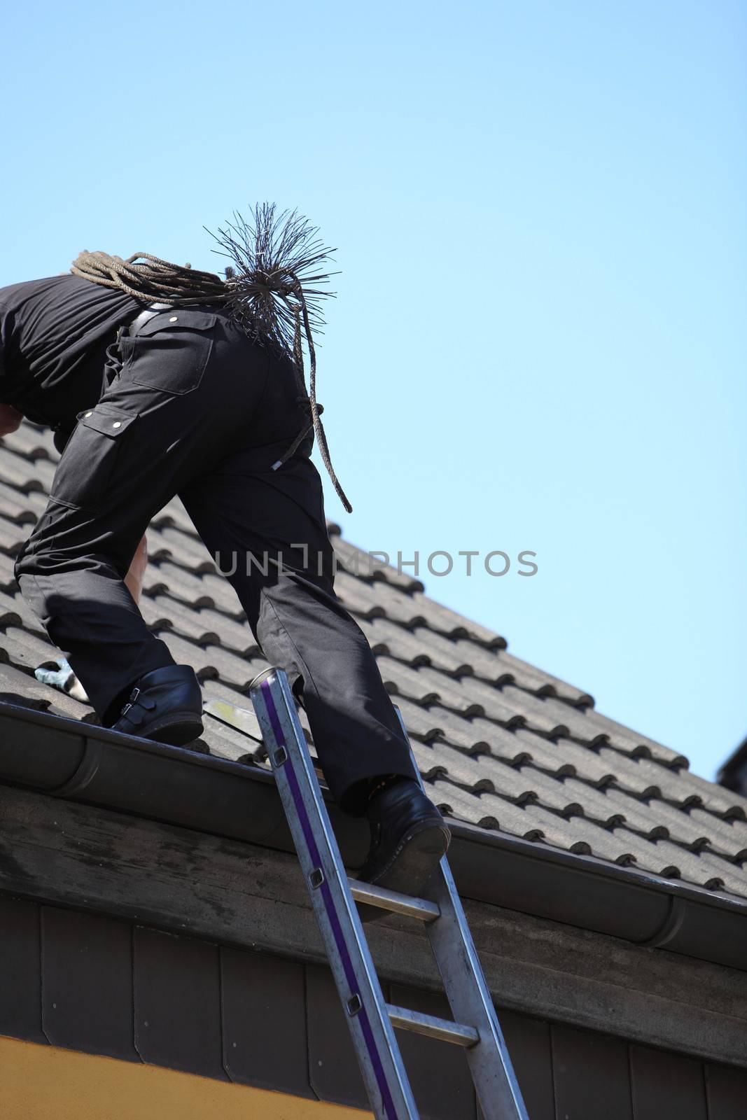 Chimney sweep climbing onto the roof of a house by Farina6000