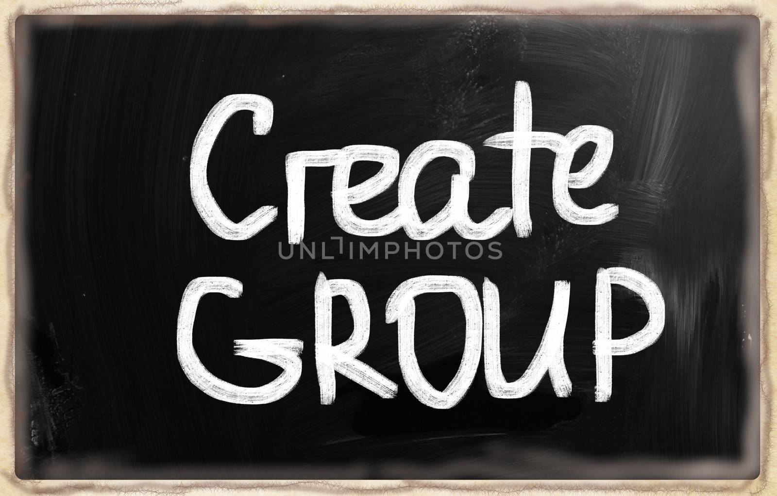 Create group handwritten with chalk on a blackboard