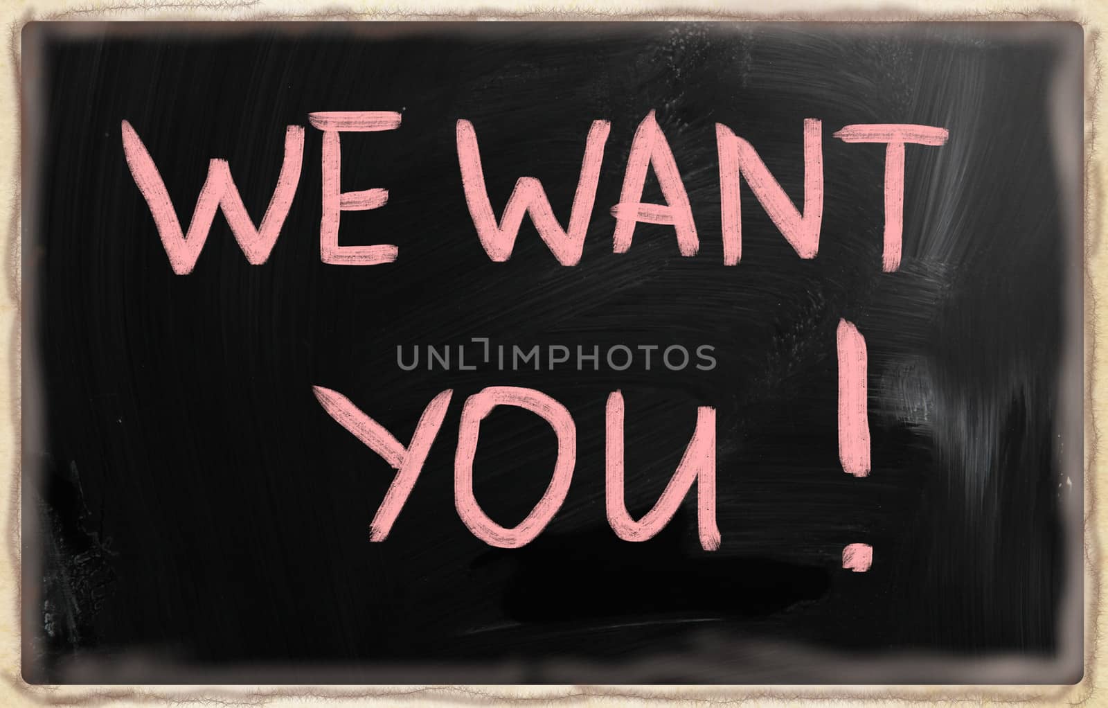 we want you with a chalk on blackboard