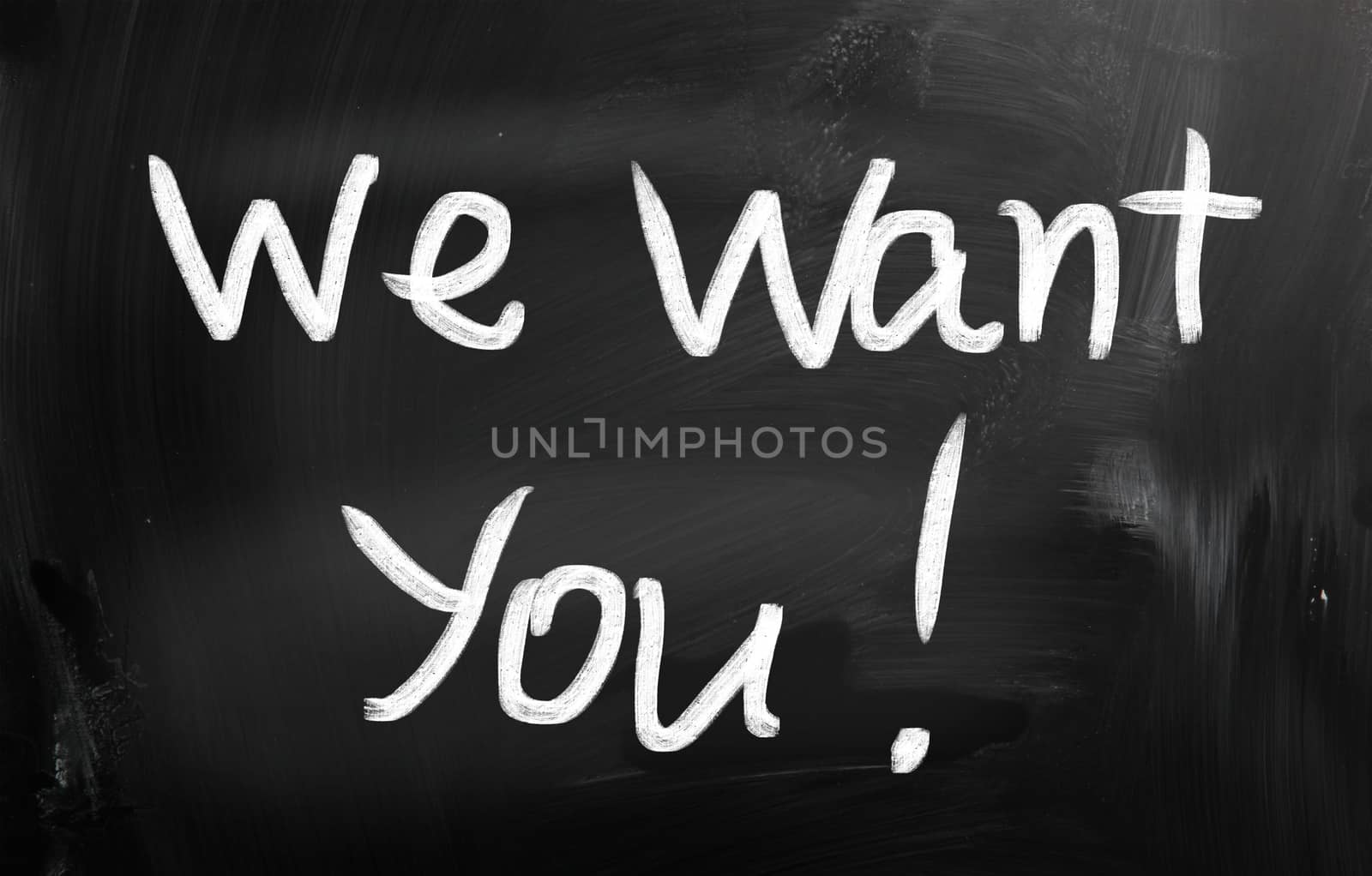 we want you with a chalk on blackboard