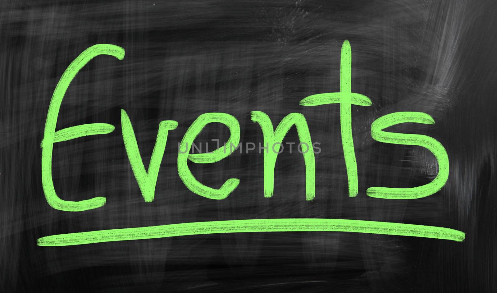 Events handwritten with white chalk on a blackboard.