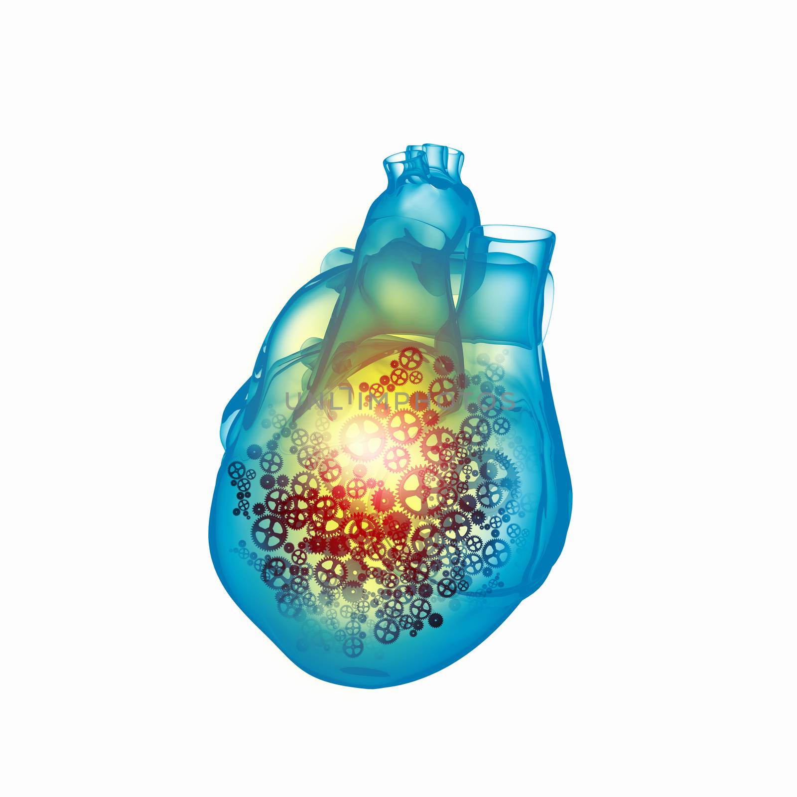 Human heart with cog and gear mechanisms