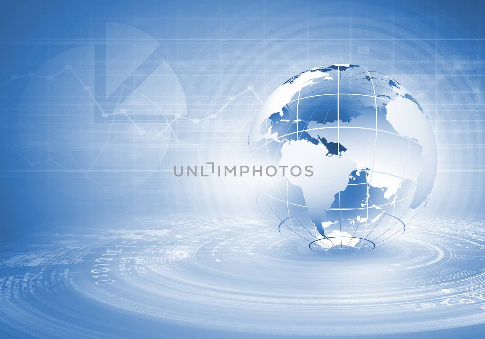 Blue digital image of globe. Background image