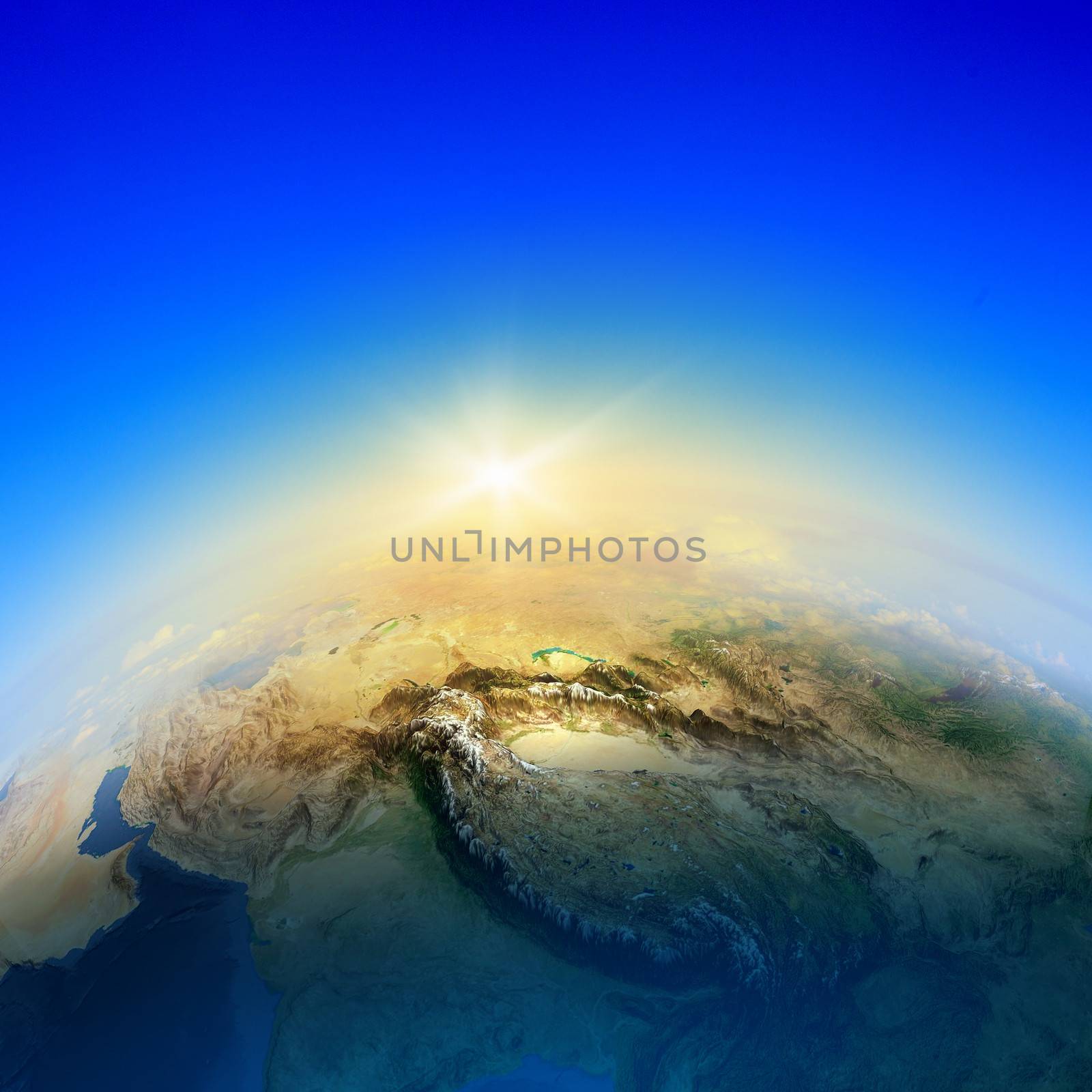 Earth planet in sun rays. Elements of this image are furnished by NASA