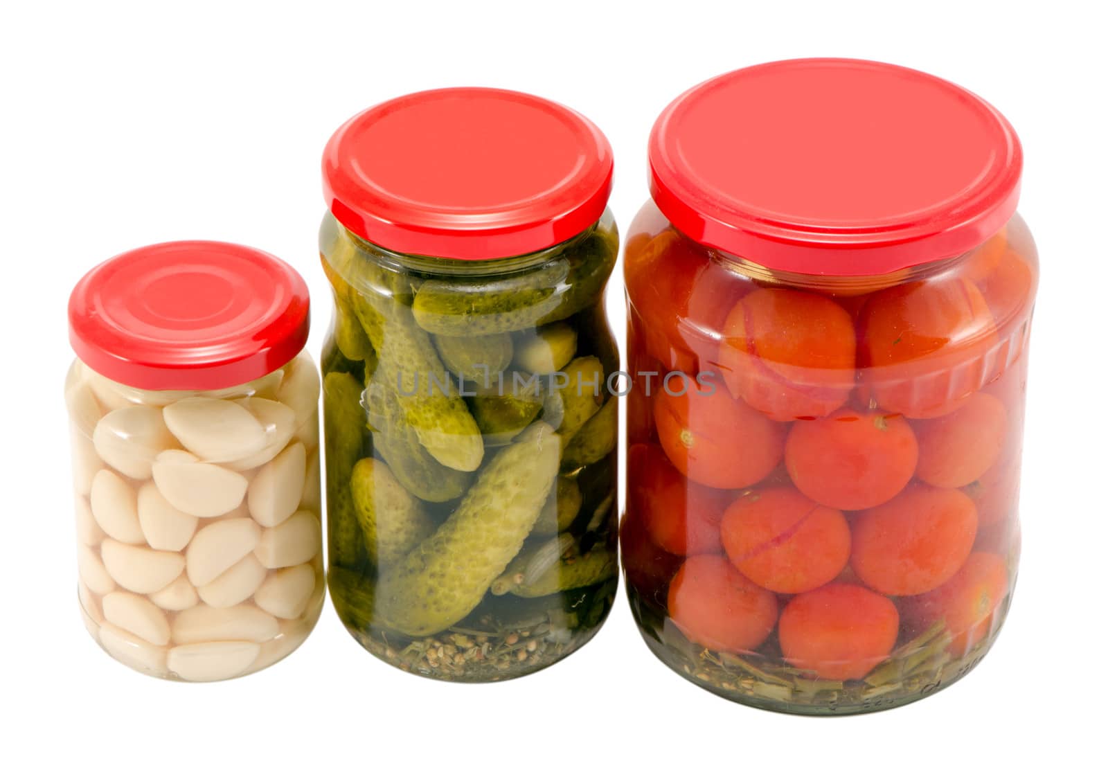 garlic cucumber tomatoes preserved glass jar pot by sauletas