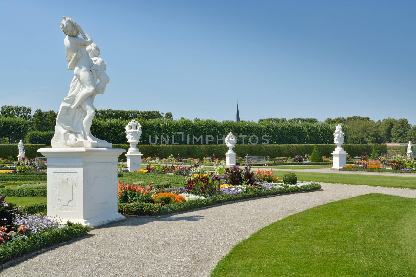 Garden with sculptures in Herrenhausen Gardens, Hanover, Germany by velislava