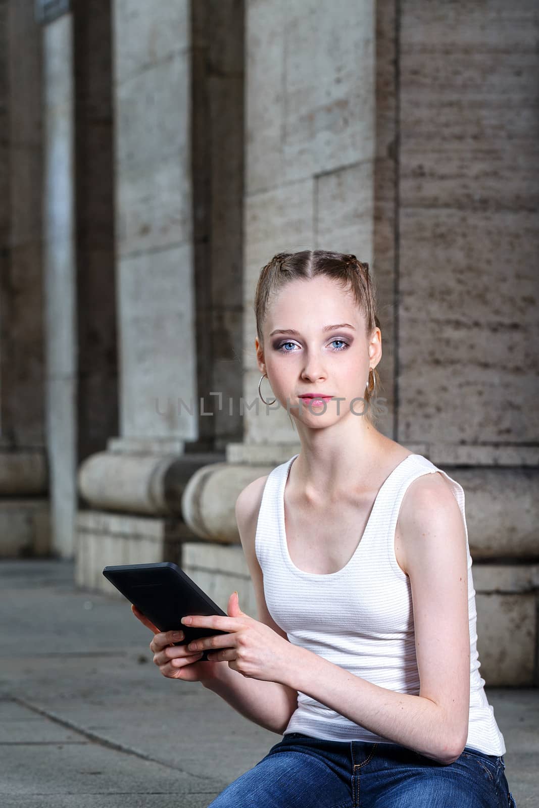 Girl with tablet computer by Vagengeym