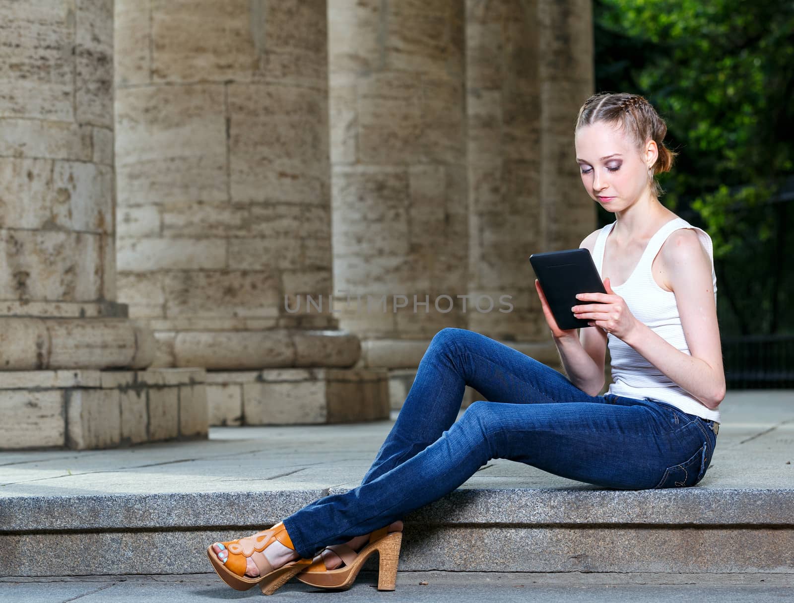 Girl with tablet computer by Vagengeym