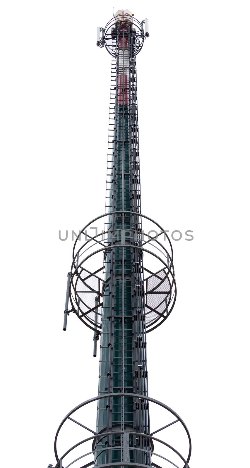 Cellular communication tower on white background